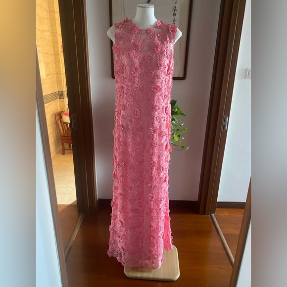 Leo Lin Eva Pink Floral Appliqued Lace Sleeveless Maxi Gown AU8/US4 NWT - Picture 13 of 13